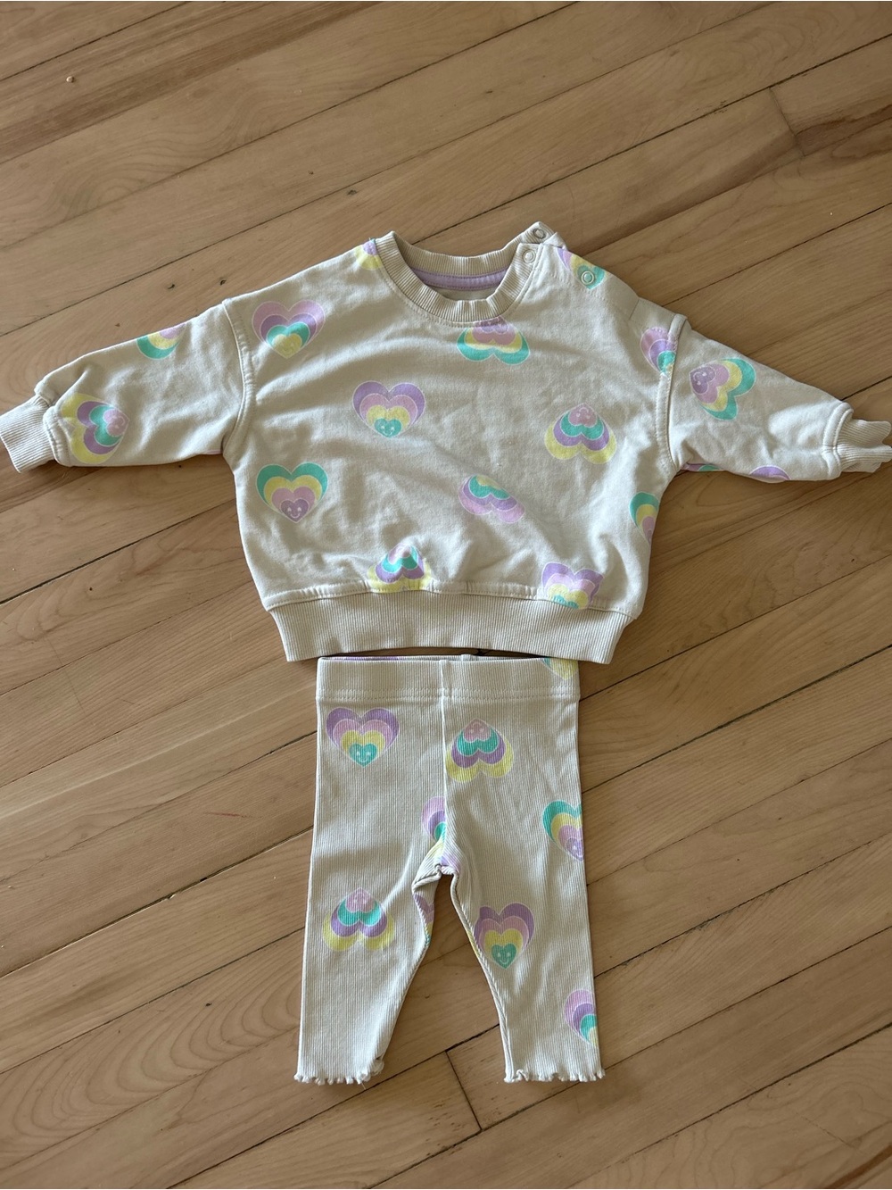 George - Cream Heart Print Baby Sweater & Leggings Set - Size 6-12M